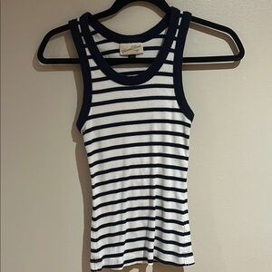 Ribbed Striped Tank Top - Navy and White